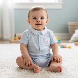 Kissy Kissy Blue and White Striped Baby One Piece